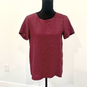 LOFT Women’s Pink and Red Striped Short Sleeve Top